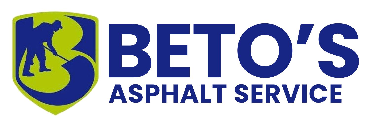 Logo for Beto's Asphalt Service: a shield with a person paving asphalt, plus the name in blue.
