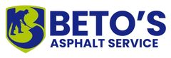 Logo for Beto's Asphalt Service: a shield with a person paving asphalt, plus the name in blue.