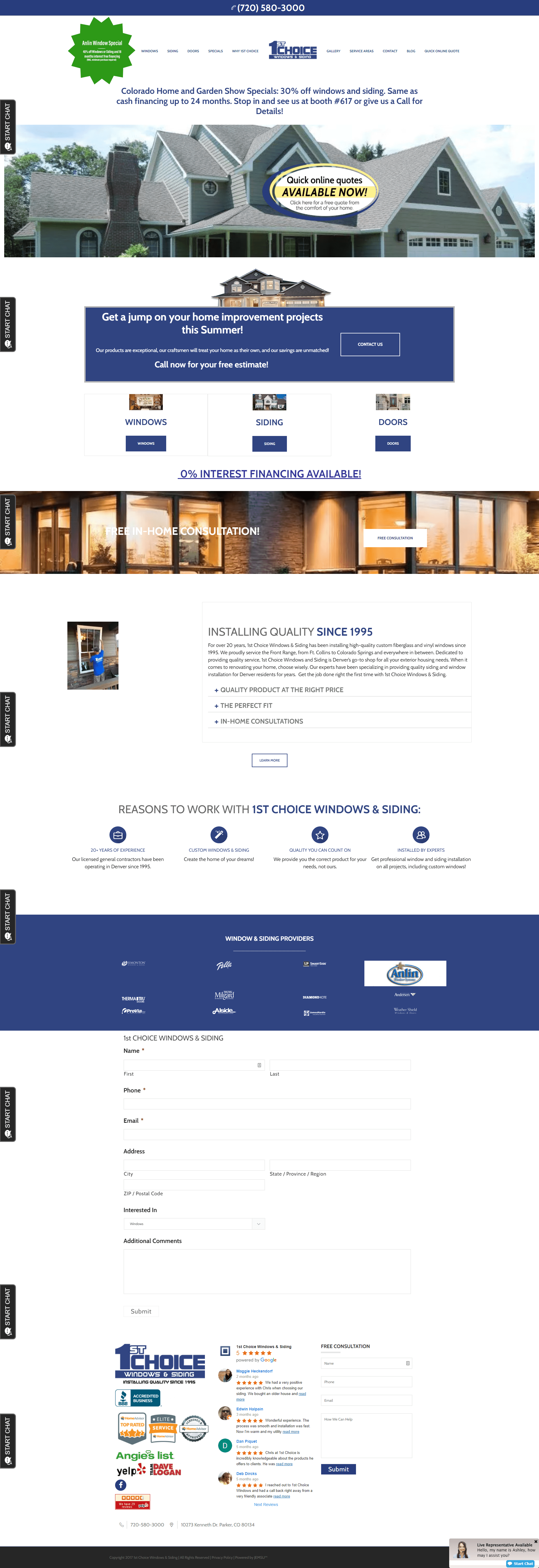 1st choice windows and siding website screenshot