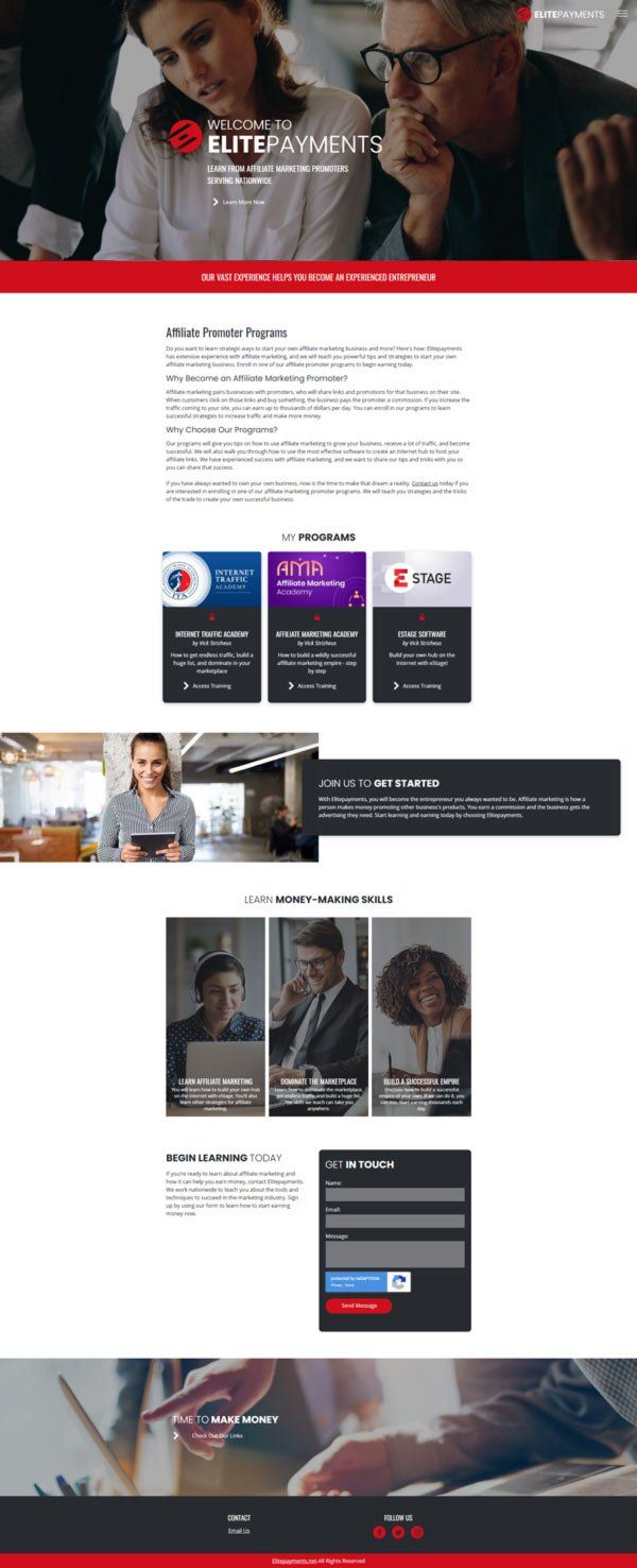 elite payments website screenshot