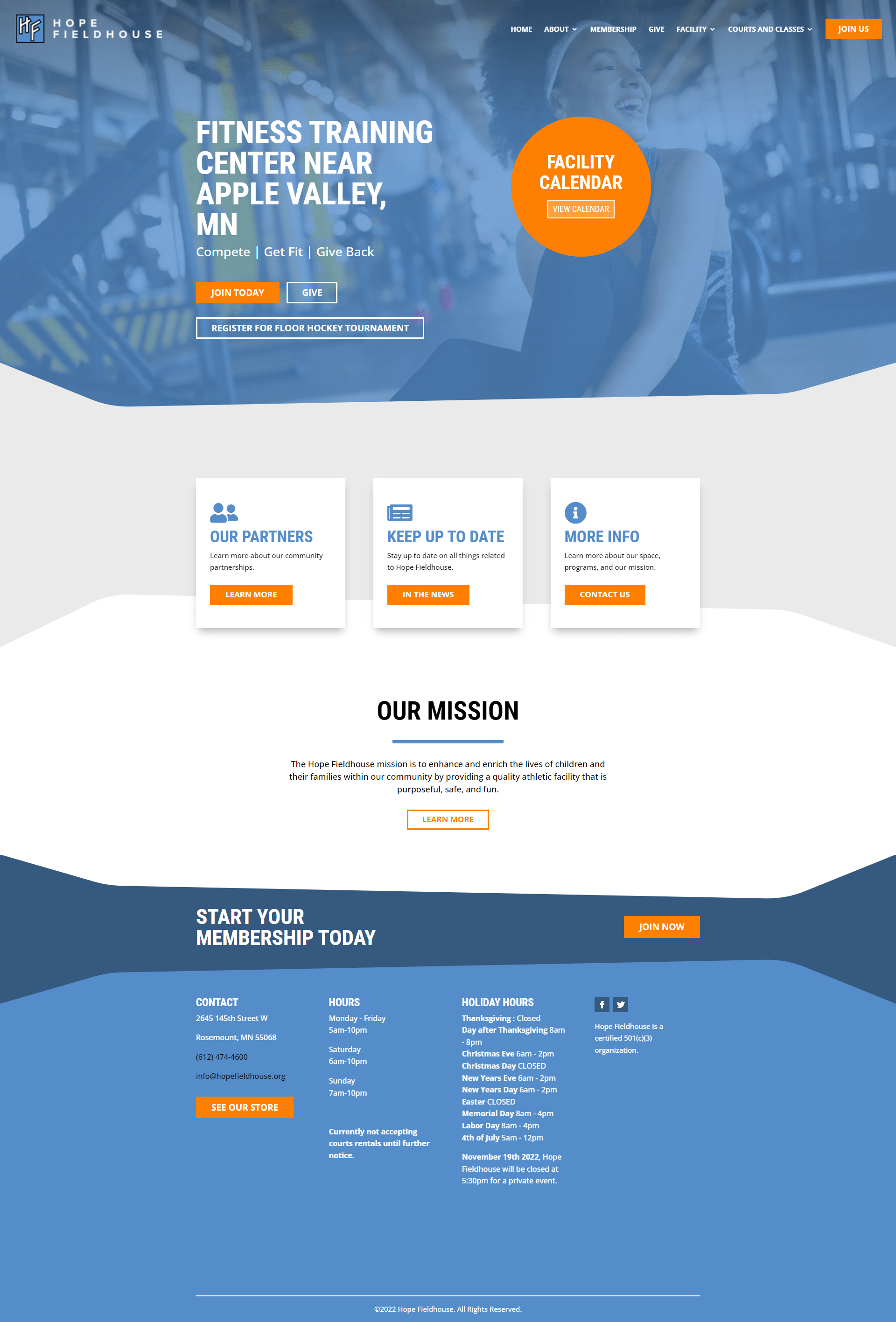 hope field house website screenshot