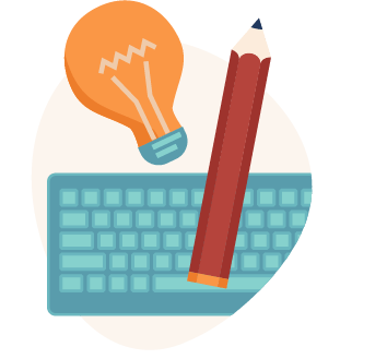 keyboard with pencil and light bulb illustration