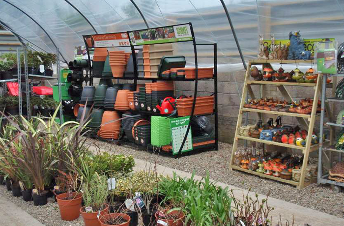 shelves with garden equipment