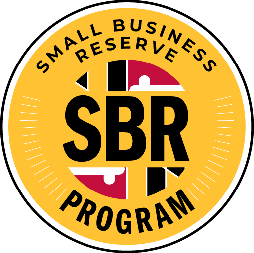 A small business reserve program logo on a yellow background