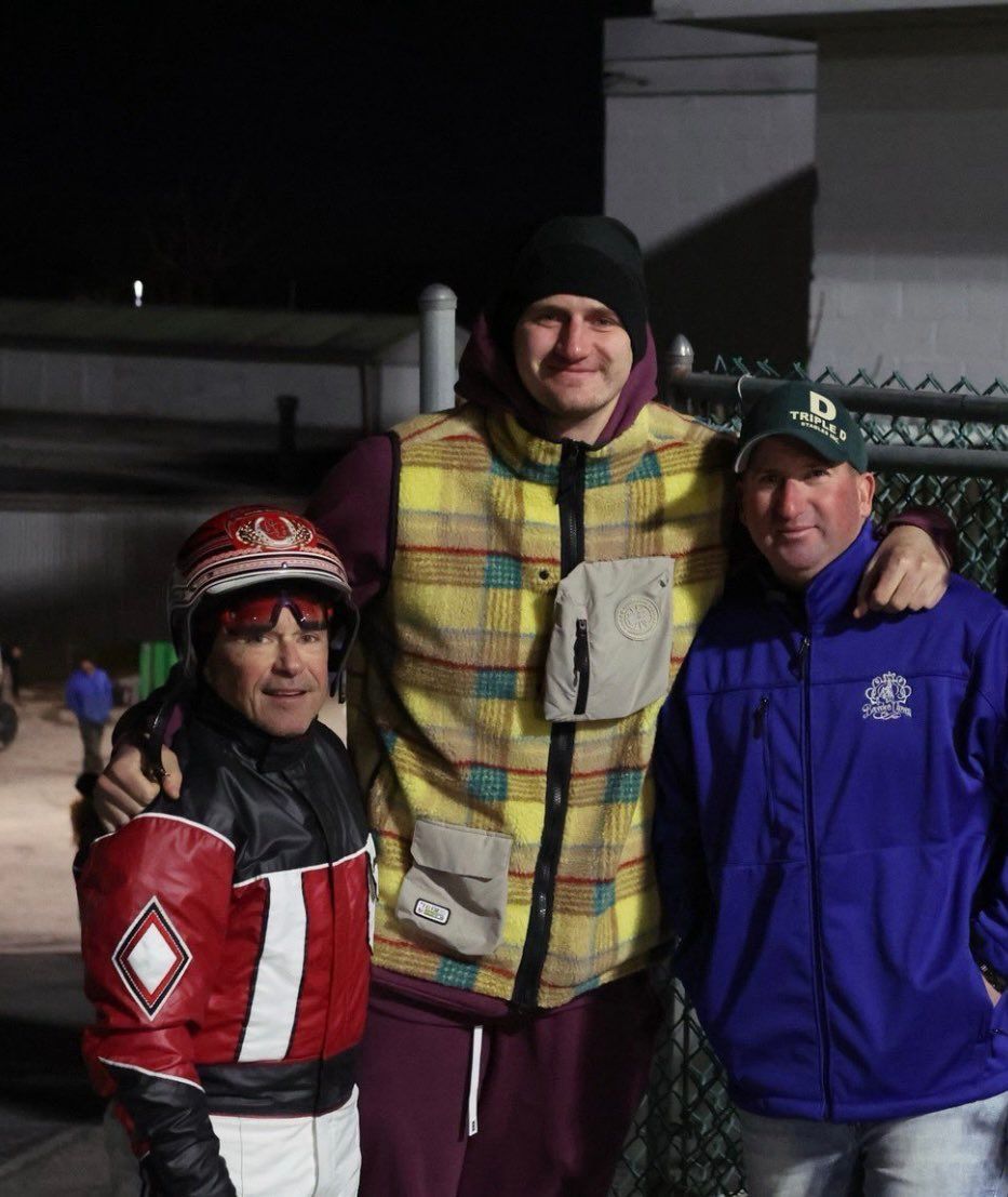 NBA superstar Nikola Jokic at Yonkers Raceway with George Brennan and Scott Di Domenico