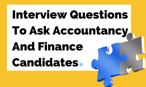 A puzzle piece with the words `` interview questions to ask accountancy and finance candidates '' written on it.