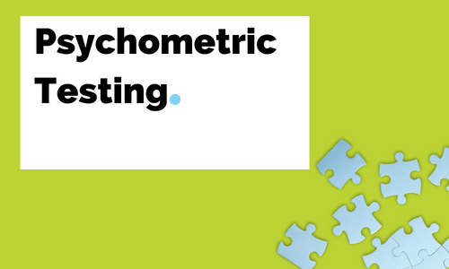 A green background with puzzle pieces and the words psychometric testing