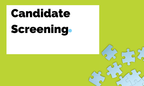 A green background with puzzle pieces and the words `` candidate screening ''
