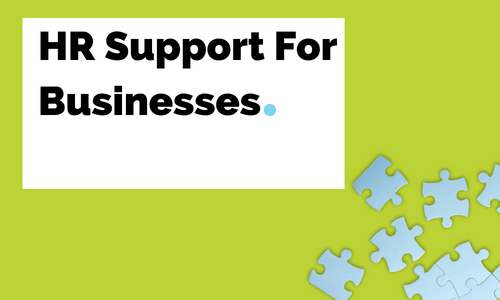 A green background with puzzle pieces and the words hr support for businesses