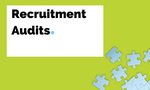 A green background with puzzle pieces and the words recruitment audits
