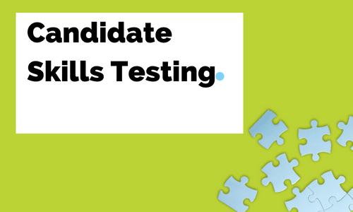 A green background with puzzle pieces and the words `` candidate skills testing ''