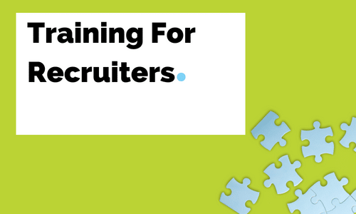 A green background with puzzle pieces and the words training for recruiters