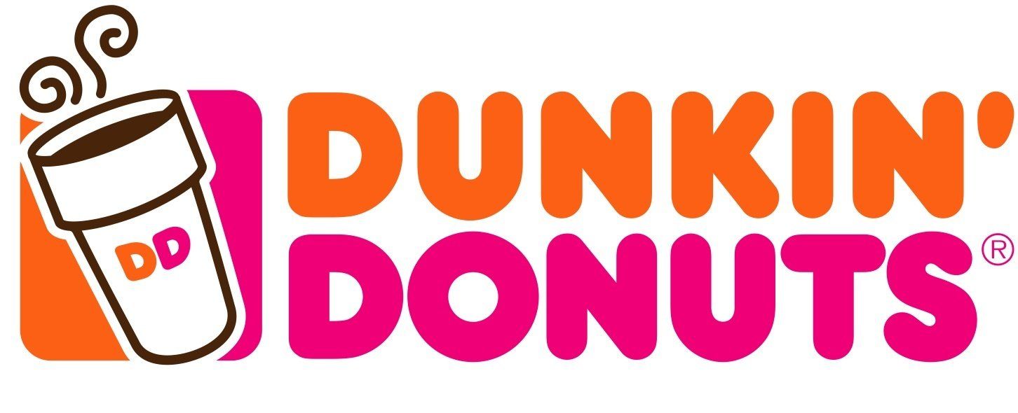 A dunkin donuts logo with a cup of coffee on it