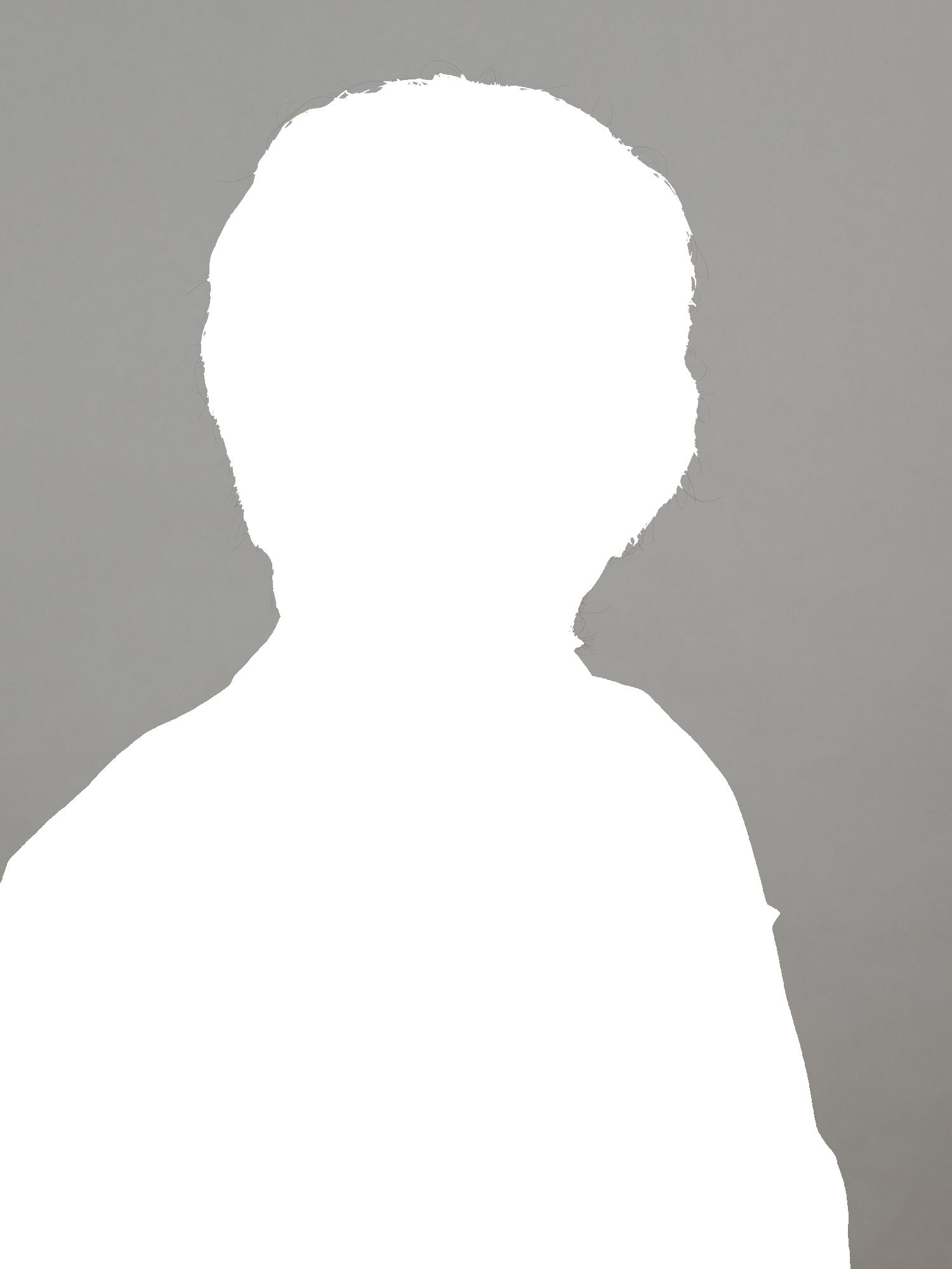 Silhouette einer Person vor grauem Hintergrund, Blickrichtung rechts, Schultern und Kopf sichtbar.