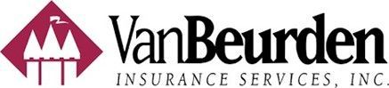 Logo for VanBeurden Insurance Services, Inc. featuring a maroon diamond containing a stylized white castle icon.