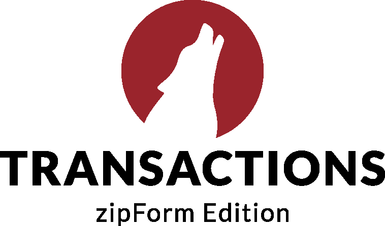 The Lone Wolf Transactions (zipForm Edition) logo: a howling wolf silhouette in a red circle above black text.