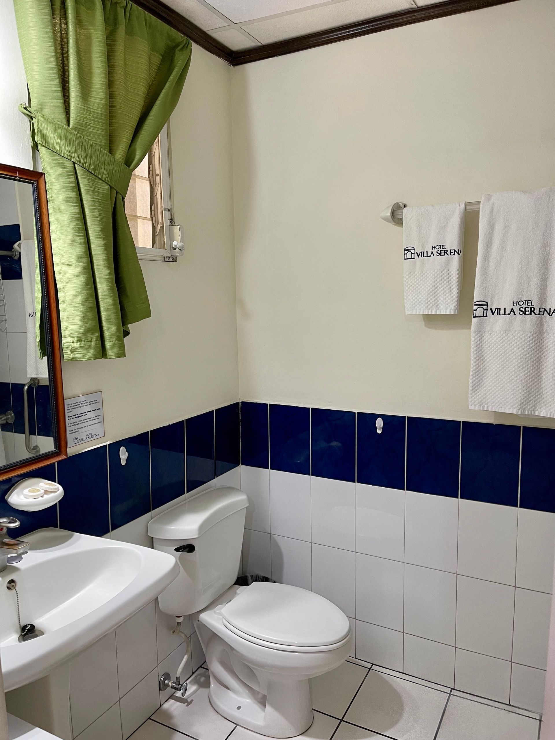 A bathroom with a toilet a sink and a mirror