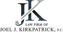 A logo for a law firm called joel j. kirkpatrick p.c.