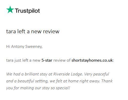 A 5 star review for Riverside Lodge. Peaceful, beautiful and homely.