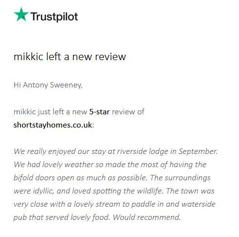 5 star review for Riverside Lodge - Would Recommend