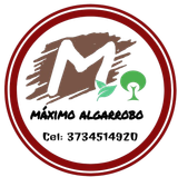 Un logotipo para Máximo Algarrobo con un número de teléfono.