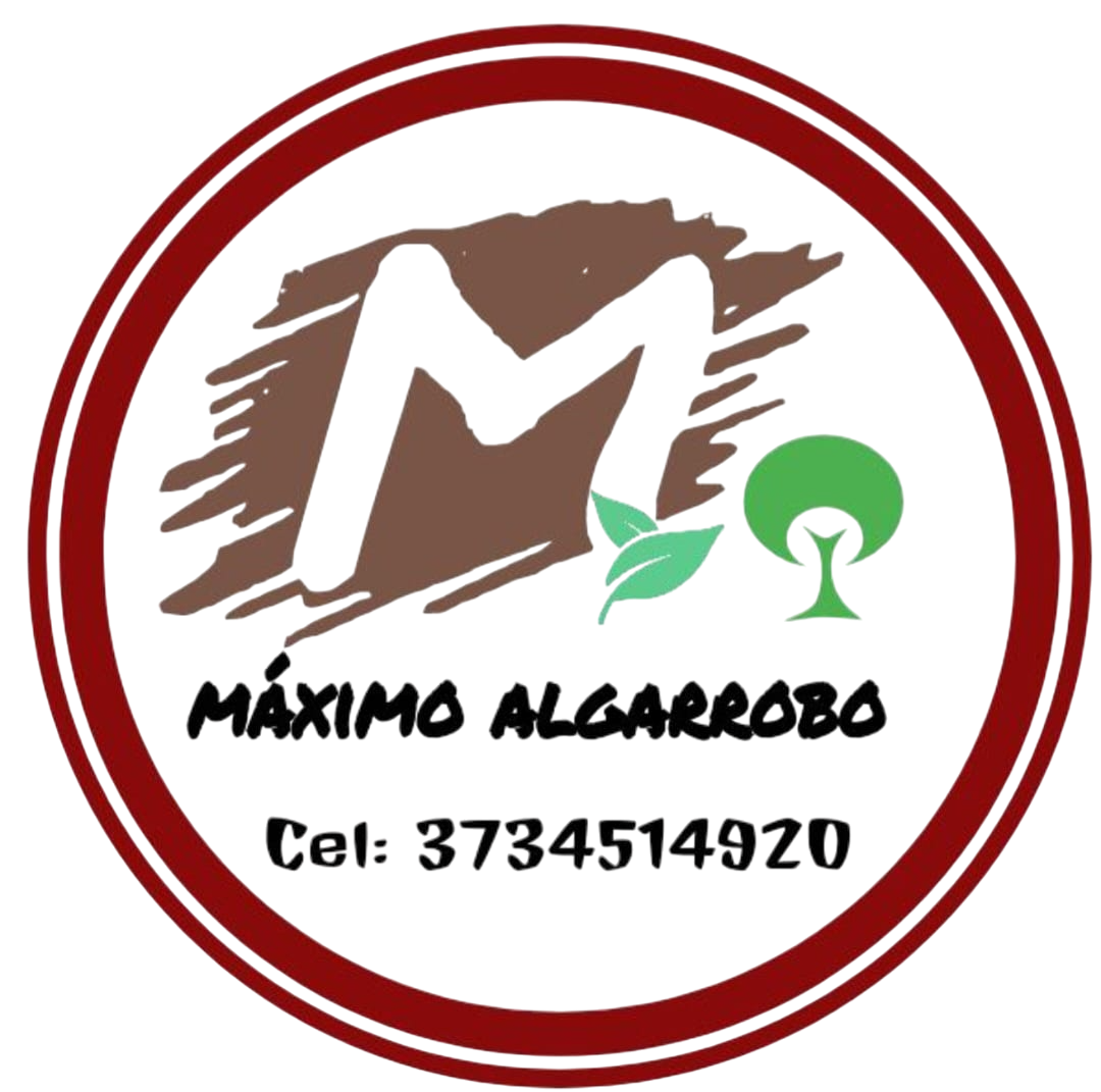 Un logotipo para Máximo Algarrobo con un número de teléfono.
