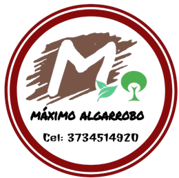 Un logotipo para Máximo Algarrobo con un número de teléfono.