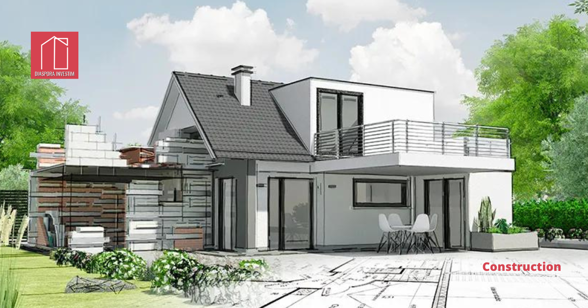 Une impression d'artiste d'une maison en construction.