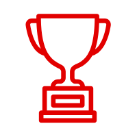 Une icône de ligne rouge d'un trophée sur fond blanc.