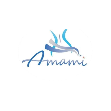 Un logo bleu et blanc pour une entreprise appelée amami