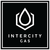 The logo for intercity gas is white on a black background.