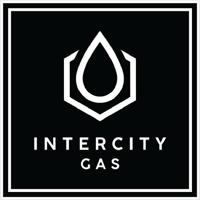 The logo for intercity gas is white on a black background.