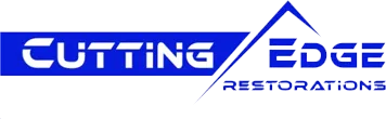 A blue and white logo for cutting edge restorations