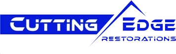 A blue and white logo for cutting edge restorations