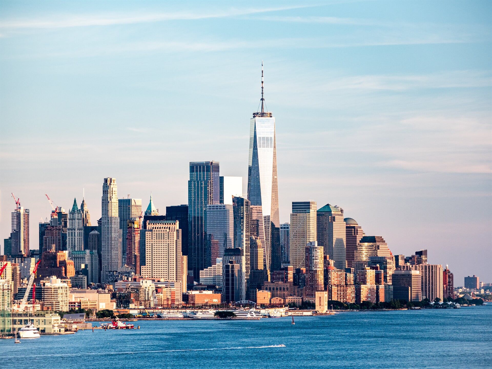 A view of the city skyline from the water.