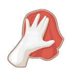 White-gloved hand wiping a red cloth.