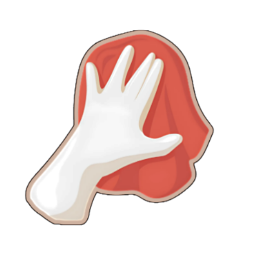 White-gloved hand wiping a red cloth.
