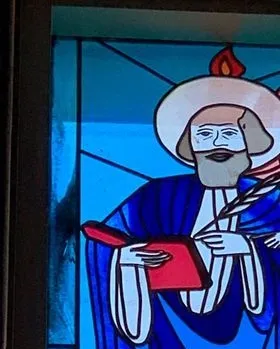 Sacred Man Writing on Book — Jamisontown, NSW — Stained Glass Overlay Penrith