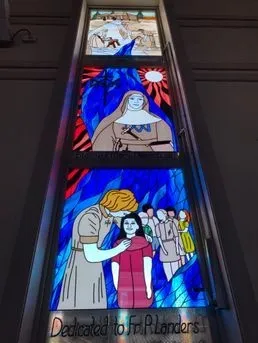 Dedicated to Fr. P. Landers — Jamisontown, NSW — Stained Glass Overlay Penrith