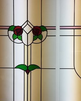 Red Flower With Leaves — Jamisontown, NSW — Stained Glass Overlay Penrith