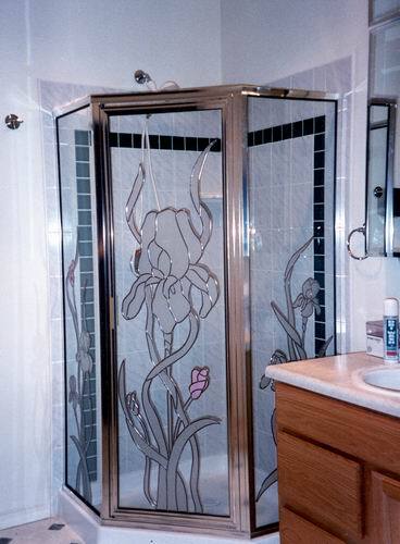 Large Flower Design on Shower Enclosure — Jamisontown, NSW — Stained Glass Overlay Penrith