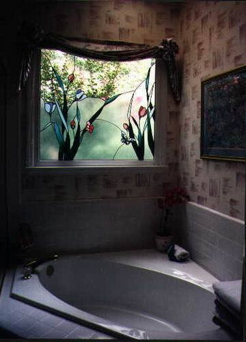 Bathtub and Beautiful Stained Glass Window — Jamisontown, NSW — Stained Glass Overlay Penrith