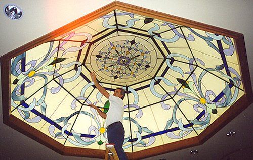 Man Installing the Glass on Ceiling — Jamisontown, NSW — Stained Glass Overlay Penrith