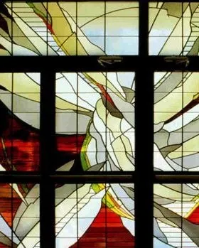 Yellow and Red Abstract Design — Jamisontown, NSW — Stained Glass Overlay Penrith