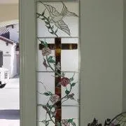 Flowers in Cross and Dove Flying — Jamisontown, NSW — Stained Glass Overlay Penrith