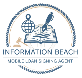 Logo: Palm tree, pen, gavel, open book, and waves inside a rope circle, 