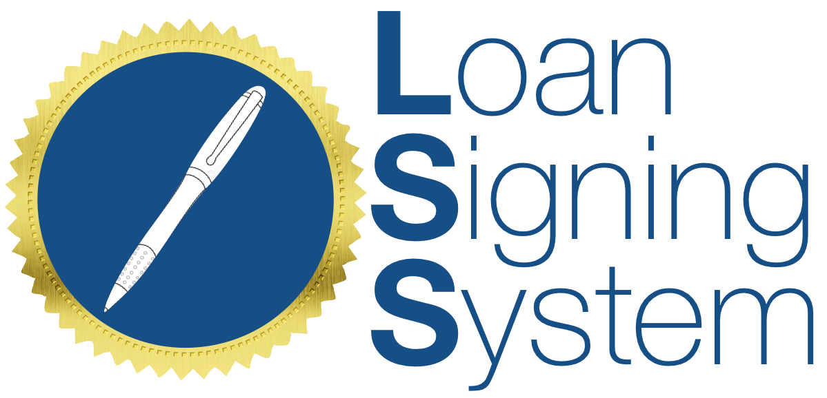 Logo for Loan Signing System featuring a pen in a blue seal.
