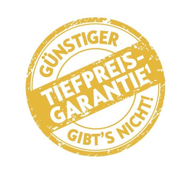 A stamp that says ' tiefpreis garantie gibt 's nicht ' on it