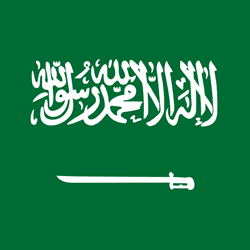 Saudi Arabia flag: green field with white Arabic script and a sword below.