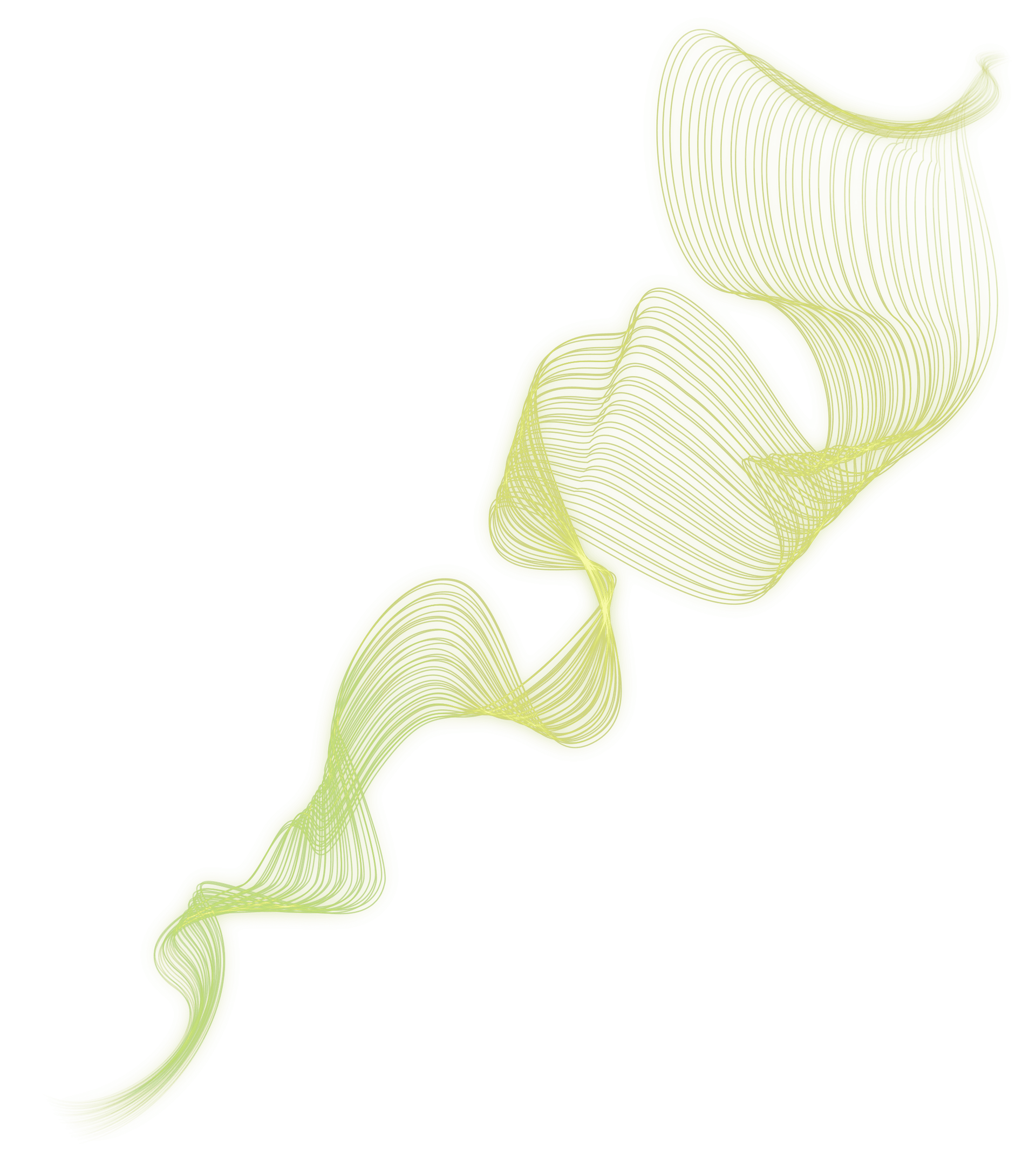 Swirling, textured ribbon in shades of green, ascending diagonally on white.